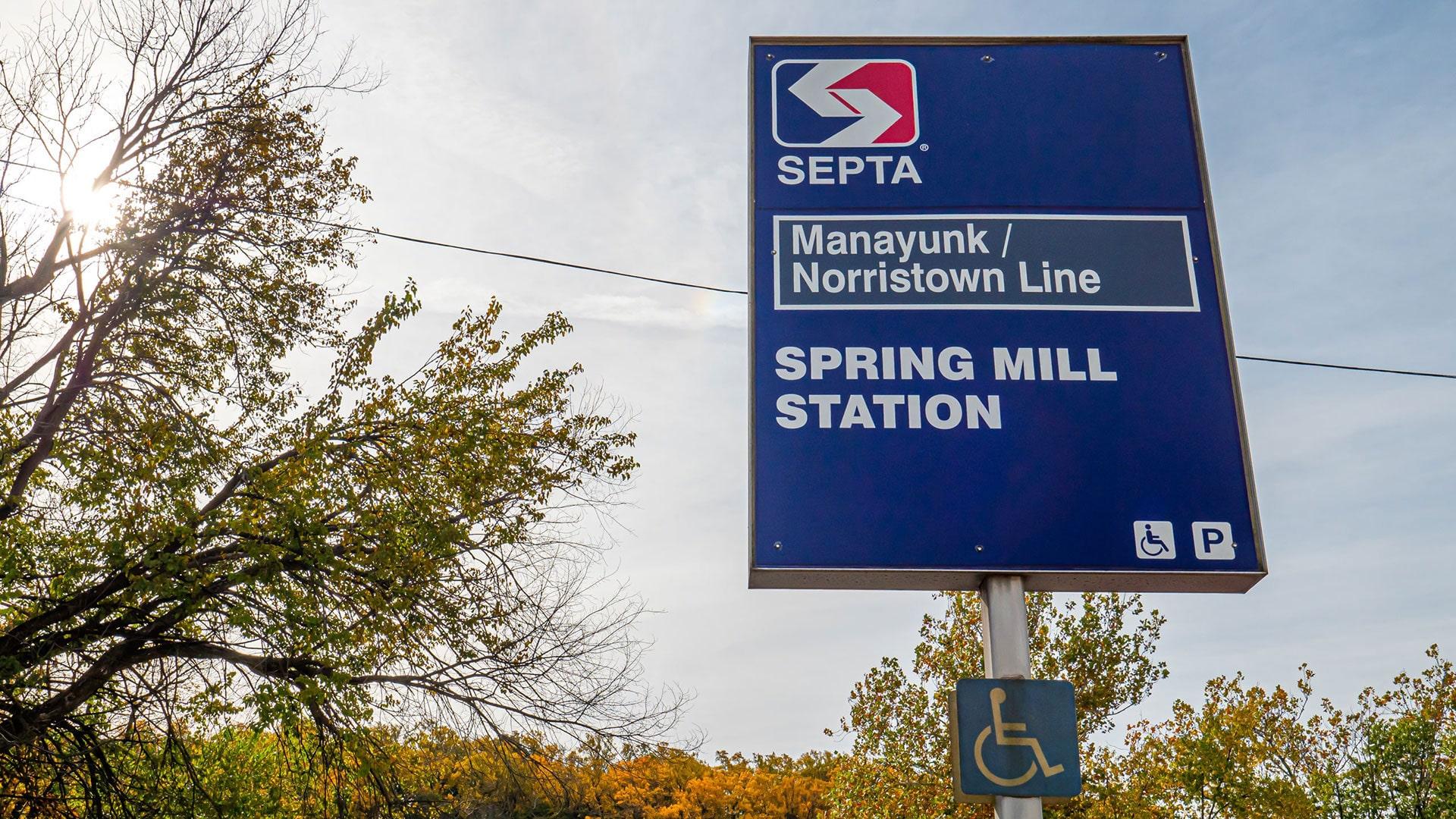 Spring Mill Train Station sign